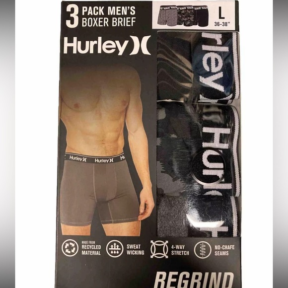 Hurley Regrind Men's Boxer Briefs 3 Pack Size Large L & Xl Multi Underwear NEW - Picture 1 of 2